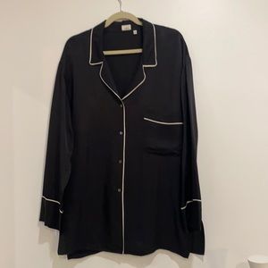 Black satin button down blouse